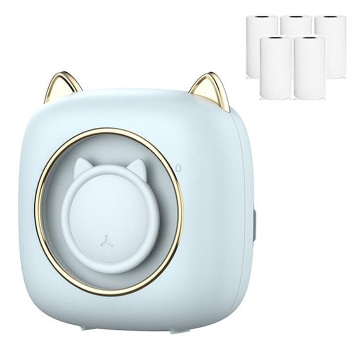 C23 Seven Colors Atmosphere Breathing Light Wireless Thermal Printer, Color: Blue+5 Rolls Thermal Paper