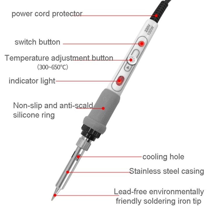 1pc 100W 220V High-power Electric Soldering Iron Adjustable Temperature Soldering Tool CN Plug