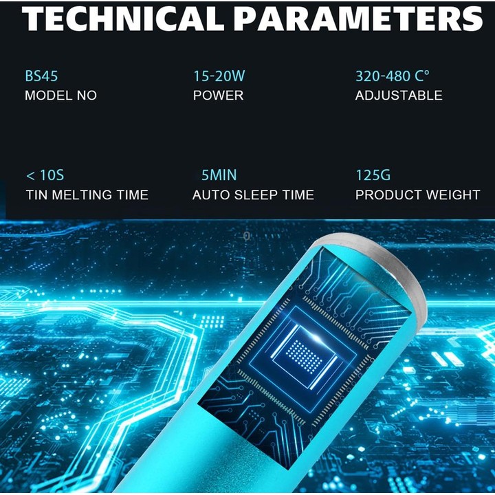 BS45 17-25W Wireless Soldering Iron with Adjustable Temperature LED Digital Display, Spec: B+C+K Tips