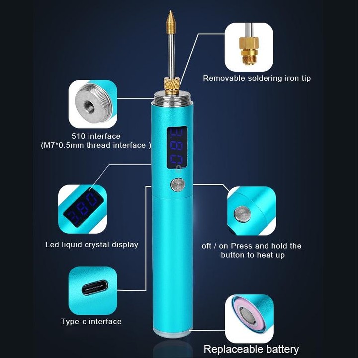 BS45 17-25W Wireless Soldering Iron with Adjustable Temperature LED Digital Display, Spec: B+C+K Tips