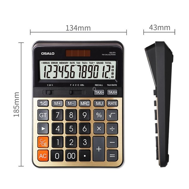 OSALO OS-3TV 12-digit LCD Screen Solar Dual Power Supply Desktop Calculator