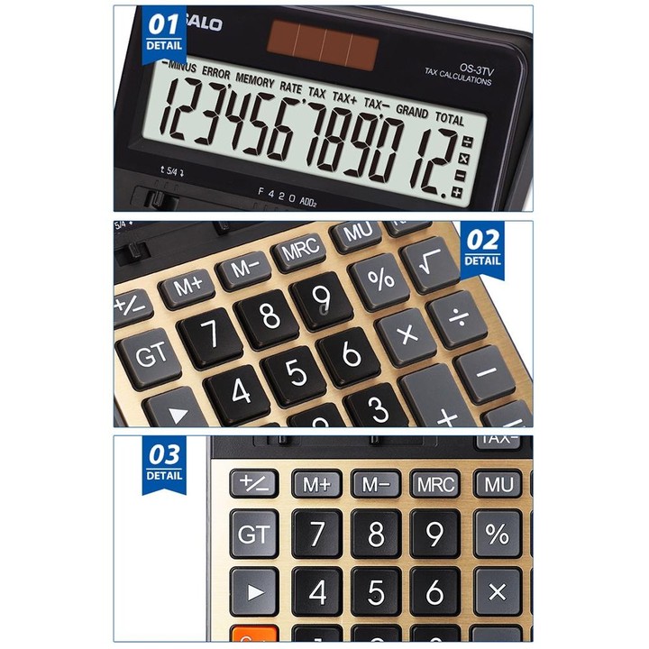 OSALO OS-3TV 12-digit LCD Screen Solar Dual Power Supply Desktop Calculator