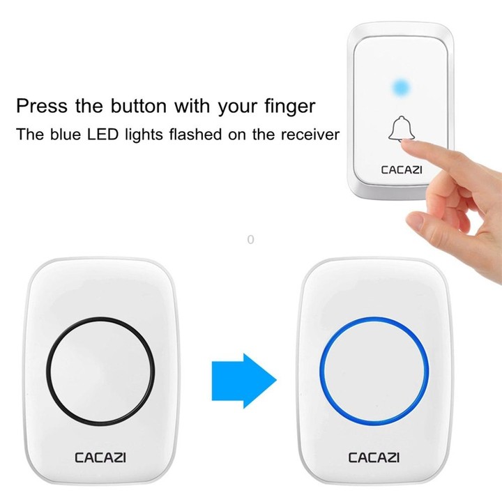 CACAZI A06-DC 1 to 2 Battery Smart Home Wireless Waterproof Doorbell(White)