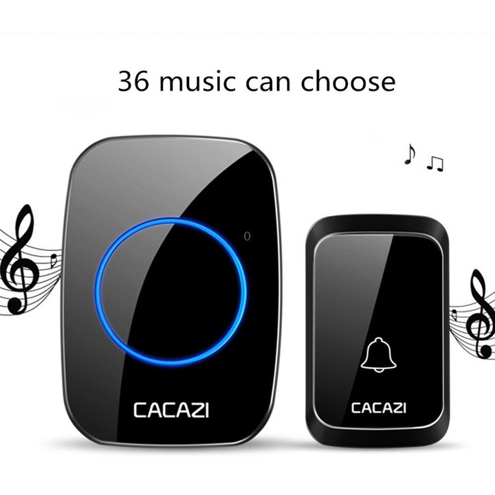 CACAZI A06-DC 1 to 2 Battery Smart Home Wireless Waterproof Doorbell(Black)