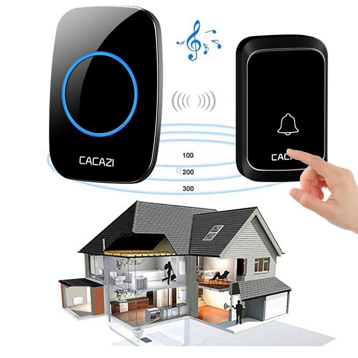 CACAZI A06-DC 1 to 2 Battery Smart Home Wireless Waterproof Doorbell(Black)
