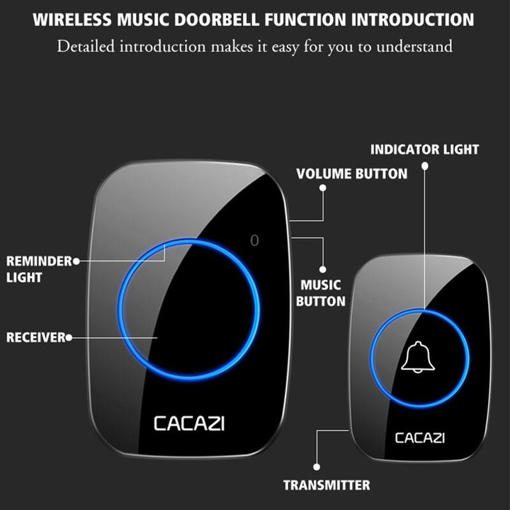 CACAZI A10DC 1 To 2 Battery Type Home Smart Waterproof Electronic Wireless Doorbell(Black)