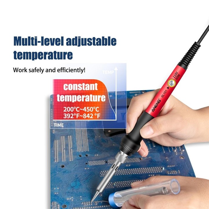 ANENG SL101 12pcs/set Rotary Thermostat Household Constant Temperature Soldering Iron Set 60W Internal Heat Welding Tool Kit(US