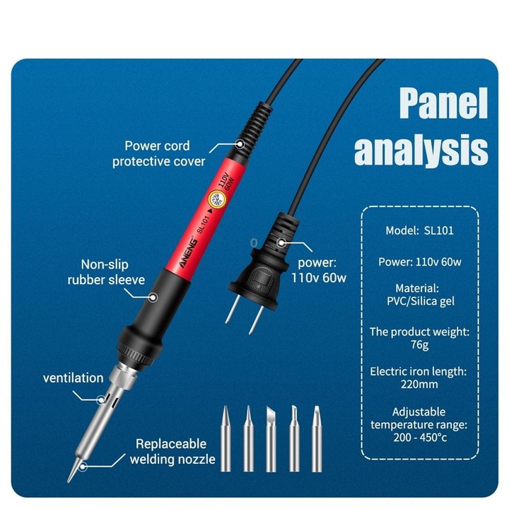 ANENG SL101 12pcs/set Rotary Thermostat Household Constant Temperature Soldering Iron Set 60W Internal Heat Welding Tool Kit(EU