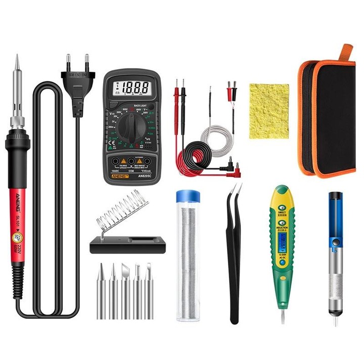 ANENG SL101 16pcs/set Rotary Thermostat Household Constant Temperature Soldering Iron Set 60W Internal Heat Welding Tool Kit(EU