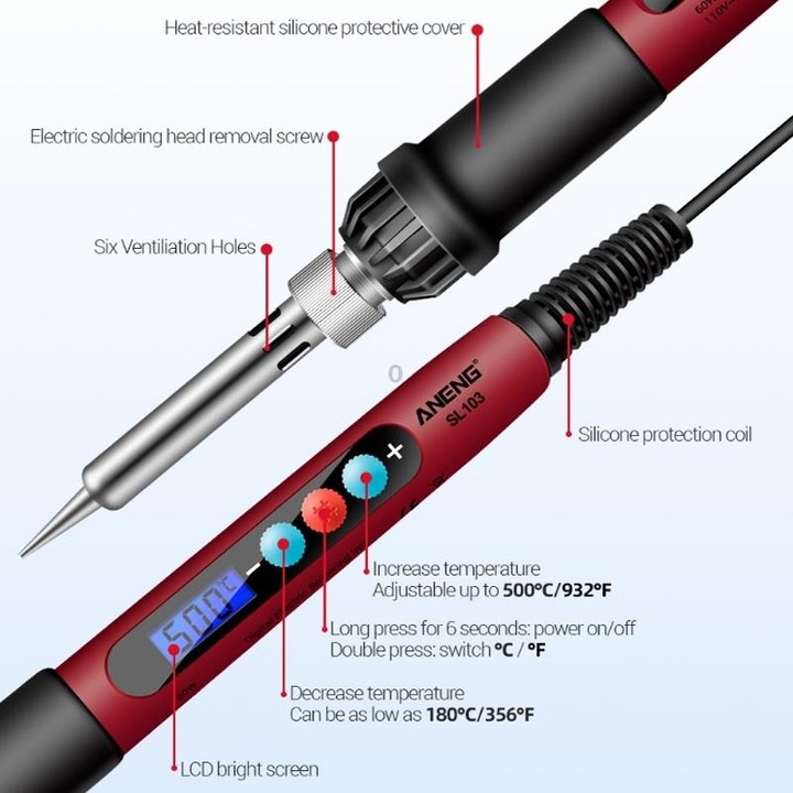 ANENG SL103 17pcs/set Intelligent Digital Display Temperature Adjustment Household Constant Temperature Soldering Iron Set 60W I