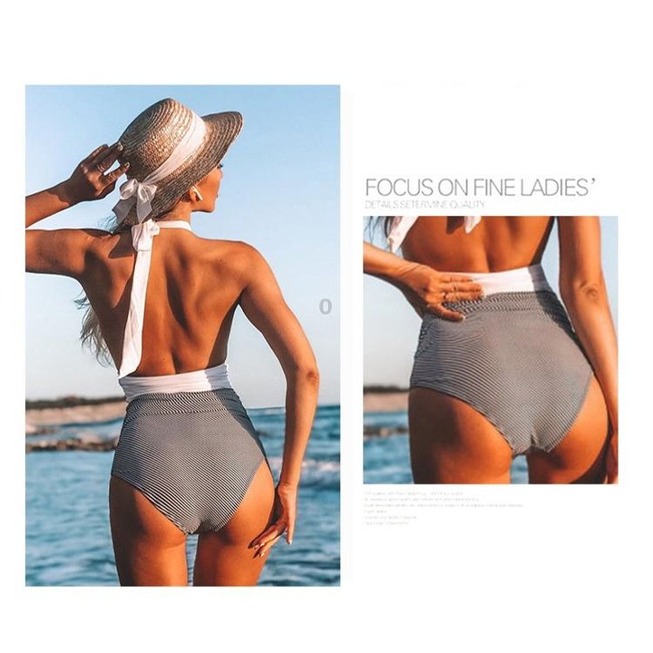 Summer One-piece Backless Lace-Up Ladies Swimsuit Floral-print Halter Bikini, Size: S(Pink+Flower)