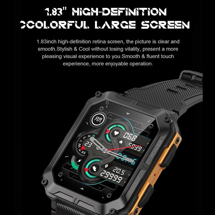 C20 Pro 1.83 Inch IP68 Waterproof Bluetooth Call Three-Proof Smart Sports Watch(Black)