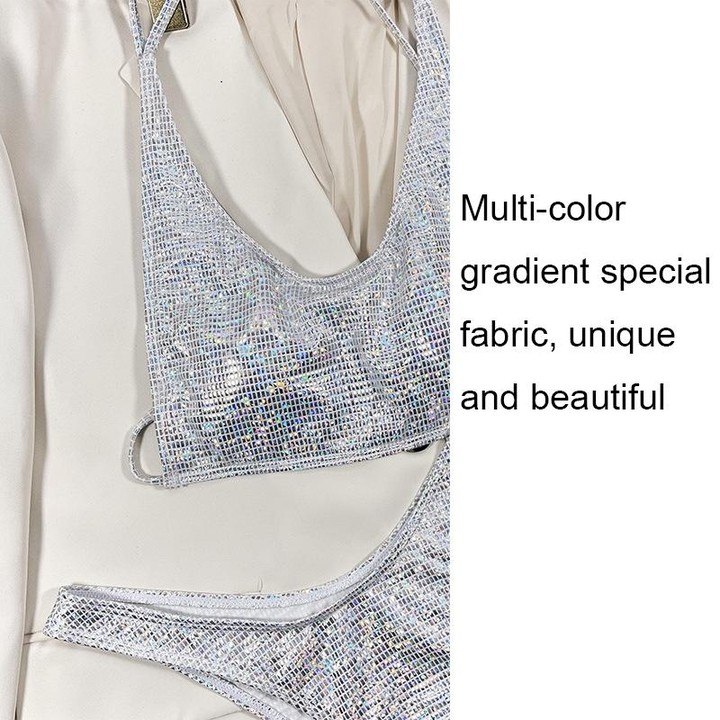 Split Multicolor Gradient Bikini Drawstring Beauty Back Sexy Swimsuit, Size: S(4)
