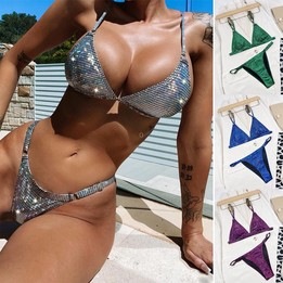 Split Multicolor Gradient Bikini Sexy Strap Buckle Beach Swimsuit, Size: L(4)