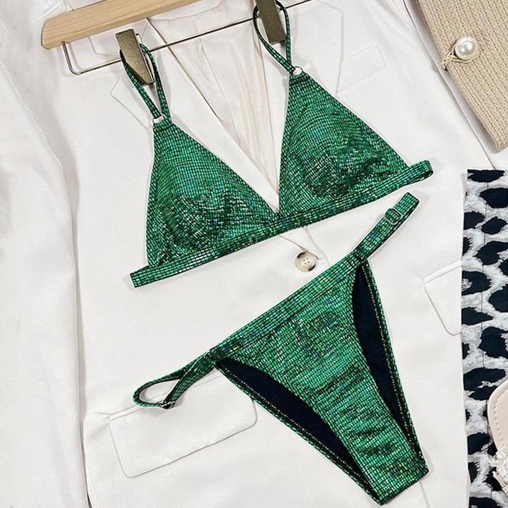 Split Multicolor Gradient Bikini Sexy Strap Buckle Beach Swimsuit, Size: L(4)