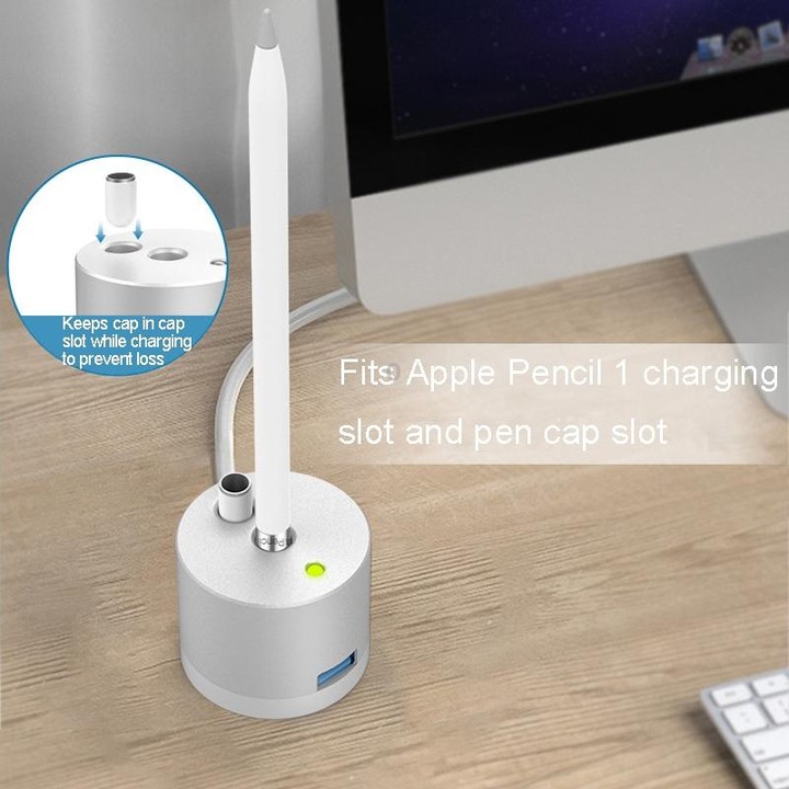 For Apple Pencil 1 USB Charging Adapter Metal Base With LED Indicator, Color: Black