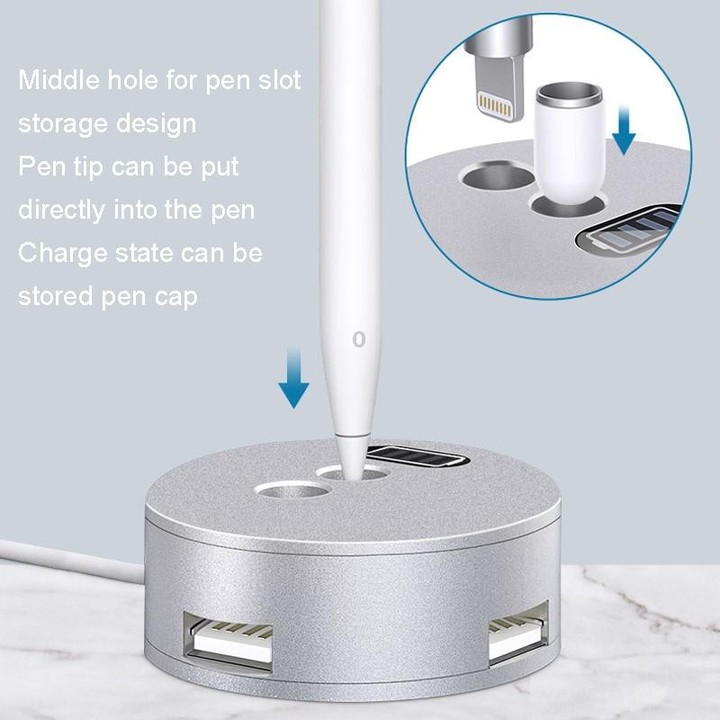 For Apple Pencil 1 3 USB Port Charging Aluminum Base(Silver)