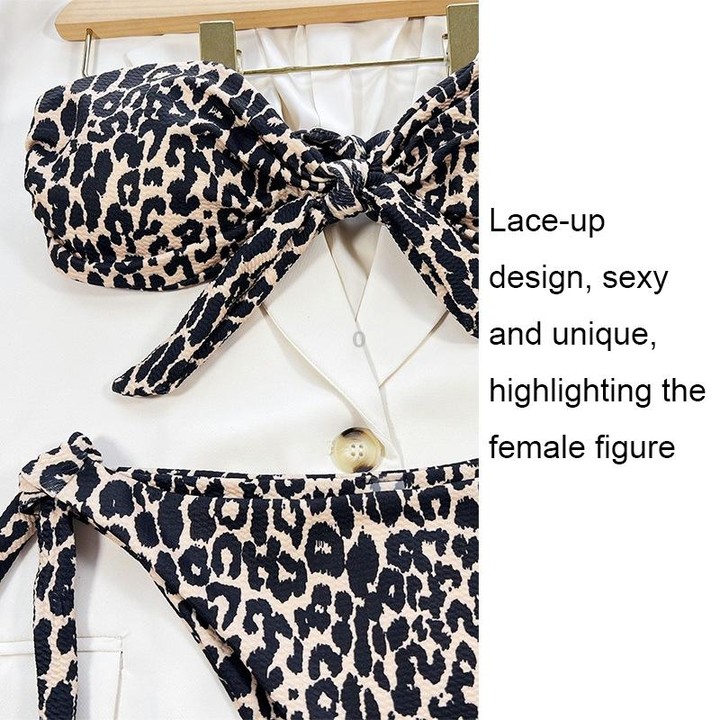 Leopard Printing Split Bikini Chest Knoted Sexy Lace-up Swimsuit, Size: M(Photo Color)