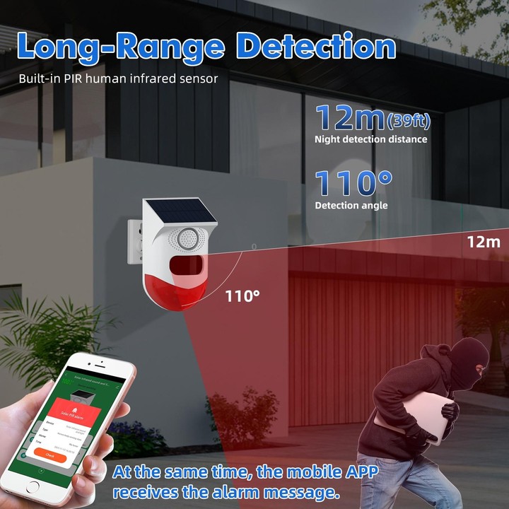 CT80WR Tuya WiFi Model Infrared Motion Detector Solar Outdoor PIR Wireless Strobe Siren Detector Sound Alarm