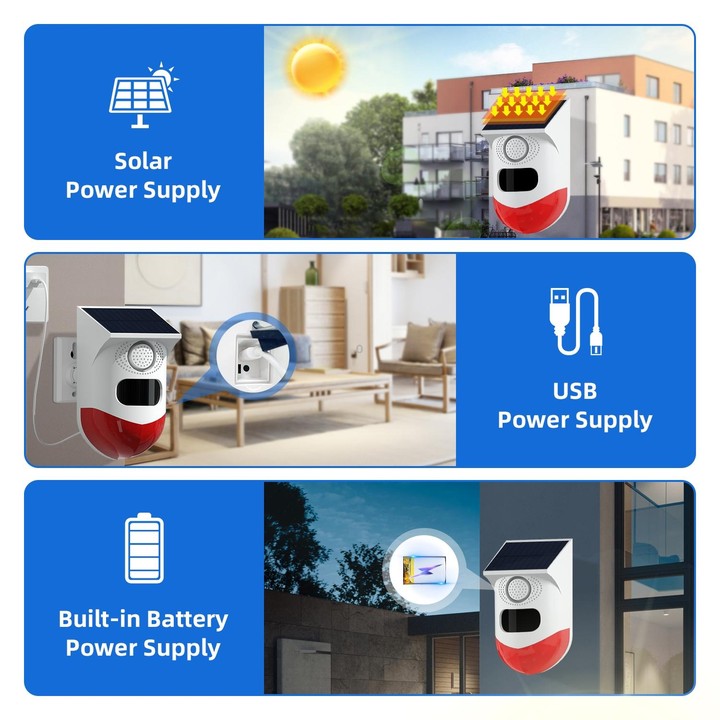 CT80WR Tuya WiFi Model Infrared Motion Detector Solar Outdoor PIR Wireless Strobe Siren Detector Sound Alarm