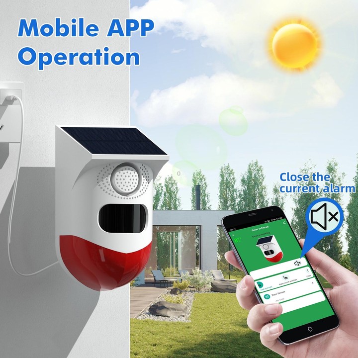 CT80WR Tuya WiFi Model Infrared Motion Detector Solar Outdoor PIR Wireless Strobe Siren Detector Sound Alarm