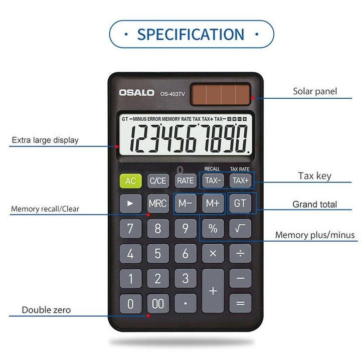 OSALO OS-403TV 10-digit LCD Screen Solar Dual Power Supply Mini Student Desktop Calculator