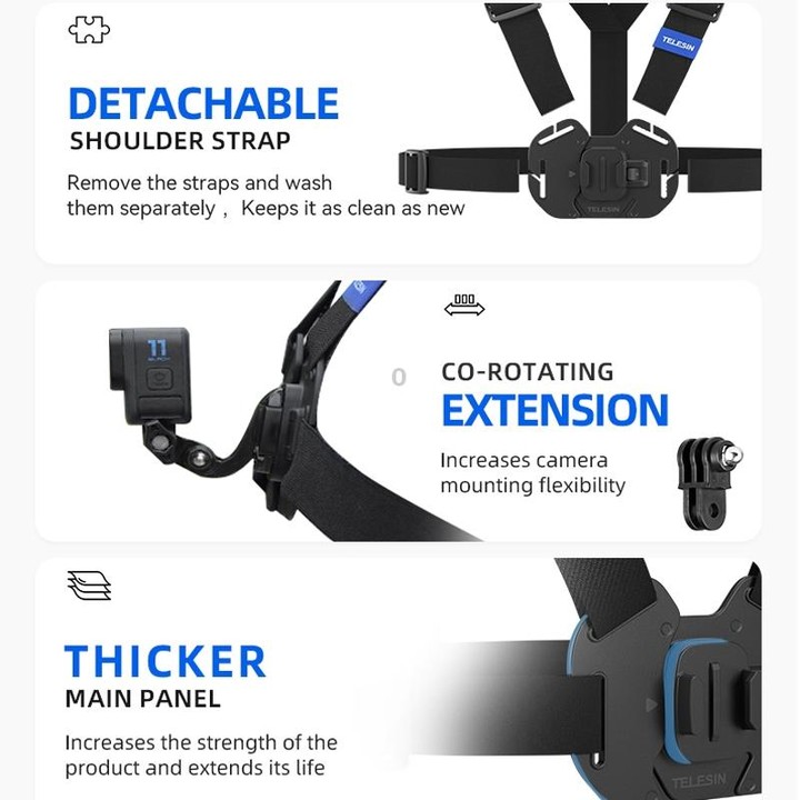TELESIN Chest Strap Mount Waistcoat Belt Mount For Action Camera