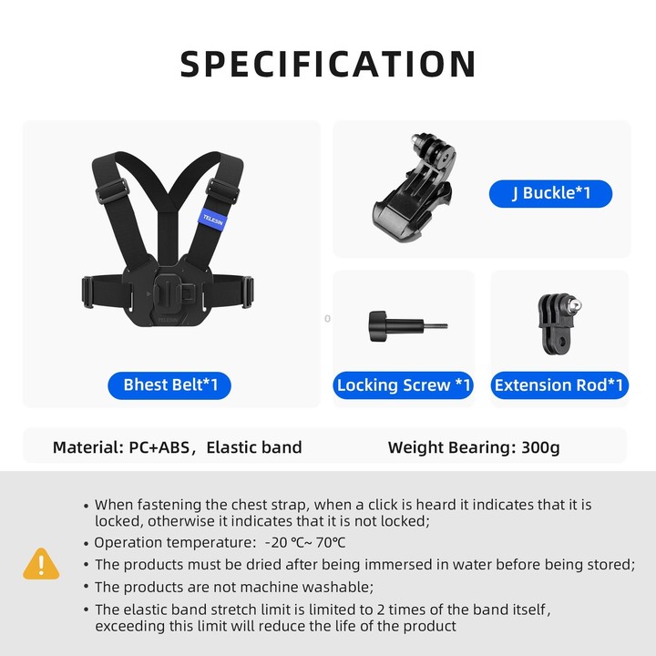 TELESIN Chest Strap Mount Waistcoat Belt Mount For Action Camera