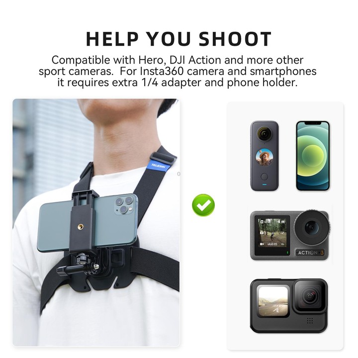 TELESIN Chest Strap Mount Waistcoat Belt Mount For Action Camera