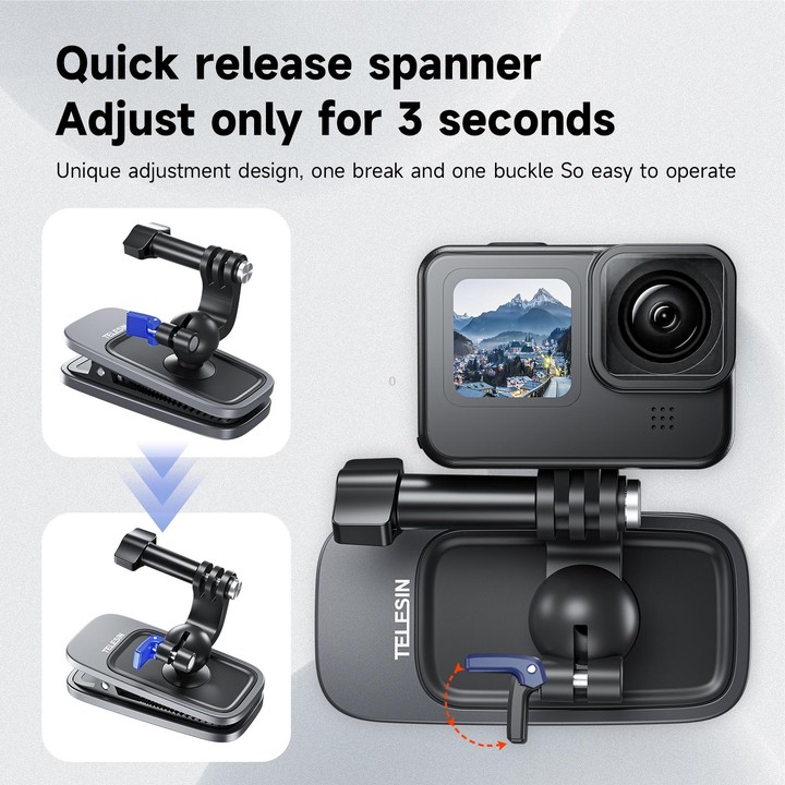 TELESIN 360 Degree Rotation Backpack Clip Clamp Mount For Action Camera