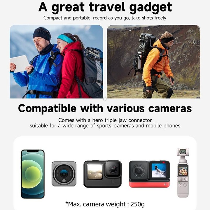 TELESIN 360 Degree Rotation Backpack Clip Clamp Mount For Action Camera