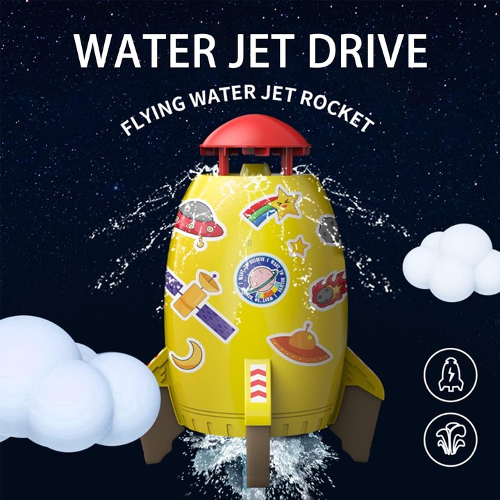 Rotating Sprinkler Flying Children Water Toys, Color: Yellow Rocket + 2 Joints + 5m Tube