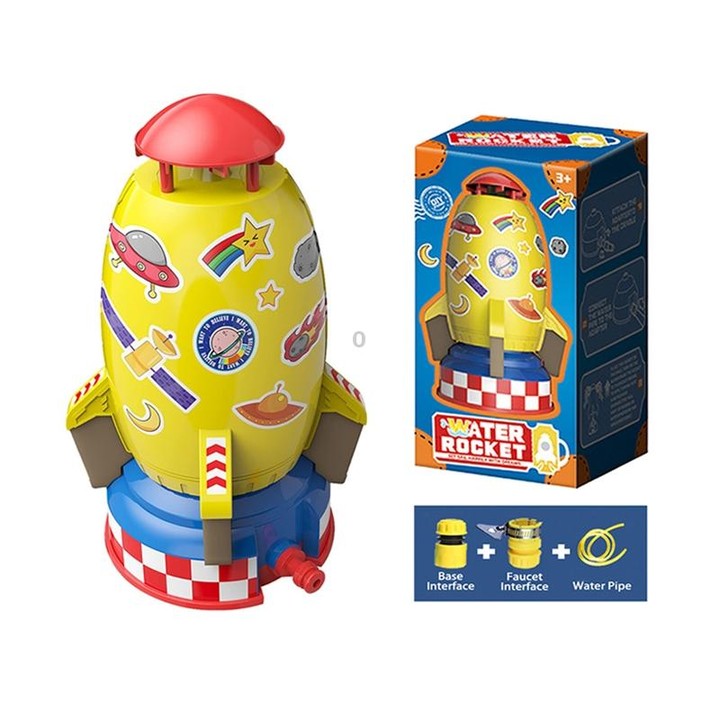 Rotating Sprinkler Flying Children Water Toys, Color: Yellow Rocket + 2 Joints + 5m Tube