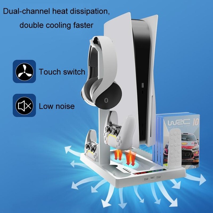 iplay for PS5 Host Cooling Handle Charging Base with Disc Storage Rack(White)