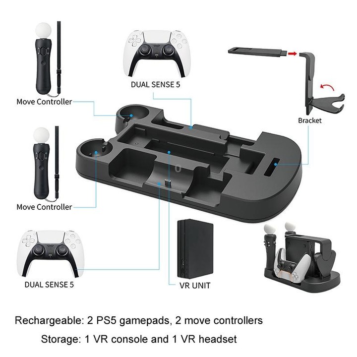 Iplay For PS5/Move/VR Multifunctional Storage Stand Charging Base(White)