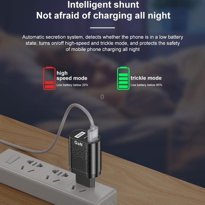 BK375-GaN AU Plug USB+Type-C 65W GaN Mobile Phone Charger PD Fast Charge Computer Adapter, Color: Black