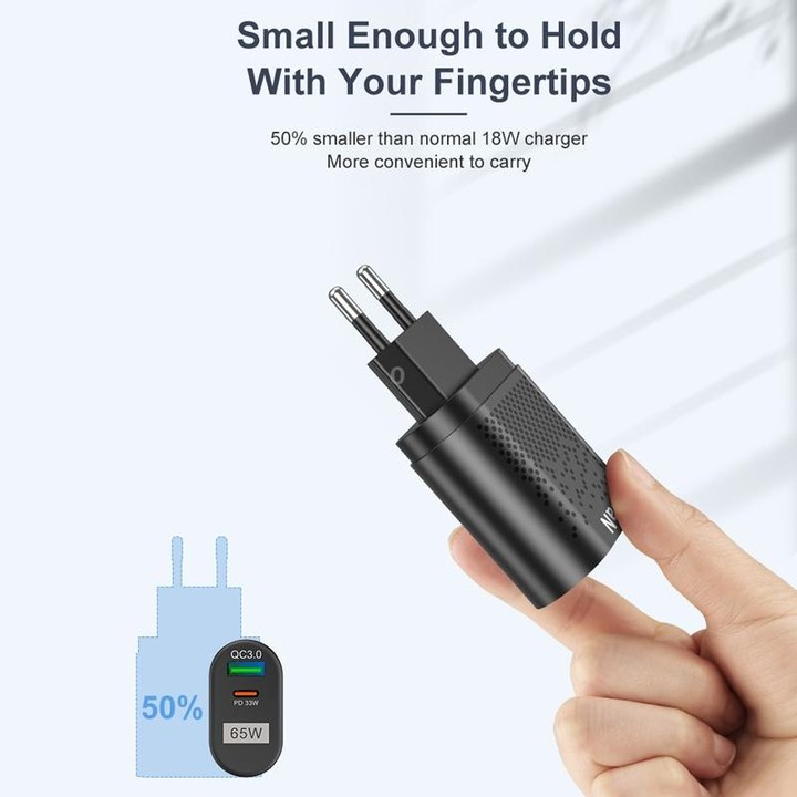 BK375-GaN AU Plug USB+Type-C 65W GaN Mobile Phone Charger PD Fast Charge Computer Adapter, Color: Black