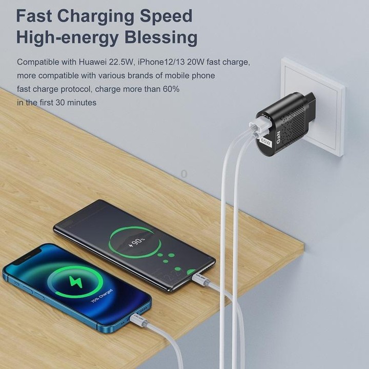 BK375-GaN AU Plug USB+Type-C 65W GaN Mobile Phone Charger PD Fast Charge Computer Adapter, Color: Black
