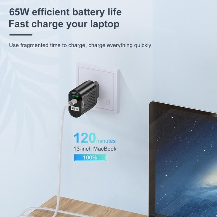 BK375-GaN KR Plug USB+Type-C 65W GaN Mobile Phone Charger PD Fast Charge Computer Adapter, Color: Black