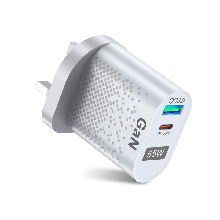 BK375-GaN UK Plug USB+Type-C 65W GaN Mobile Phone Charger PD Fast Charge Computer Adapter, Color: White