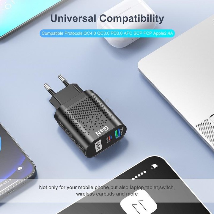 BK375-GaN KR Plug USB+Type-C 65W GaN Mobile Phone Charger PD Fast Charge Computer Adapter, Color: White