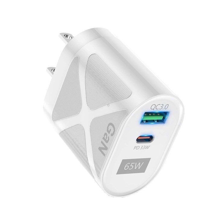 65W GAN PD + QC3.0 Fast Charger Phone Notebook Computer Universal Charging Head, Plug: US Plug White