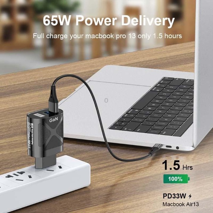 65W GAN PD + QC3.0 Fast Charger Phone Notebook Computer Universal Charging Head, Plug: US Plug White