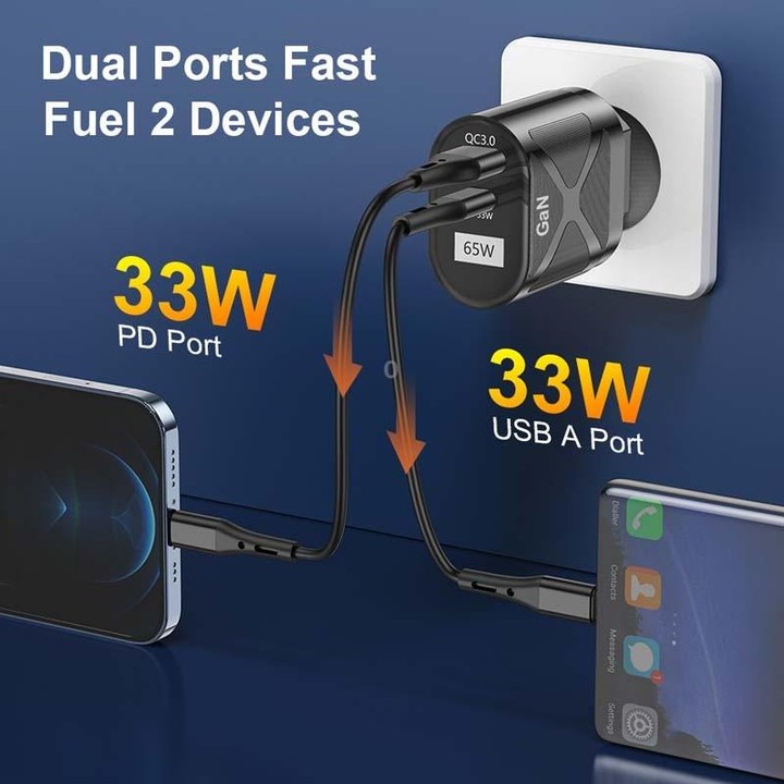 65W GAN PD + QC3.0 Fast Charger Phone Notebook Computer Universal Charging Head, Plug: US Plug White