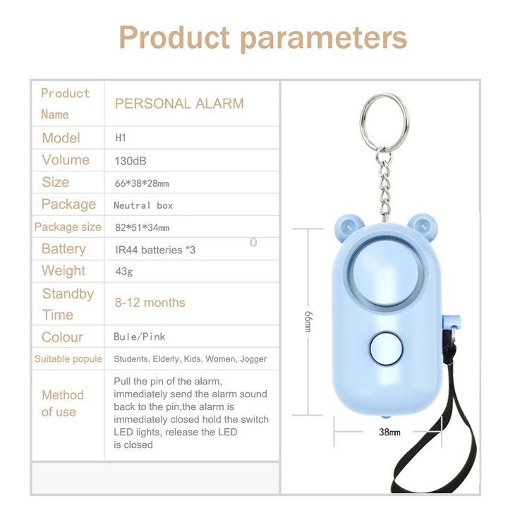 130dB LED Personal Alarm Pull Ring Outdoor Self-defense Products, Specification: Bear Style (Purple)