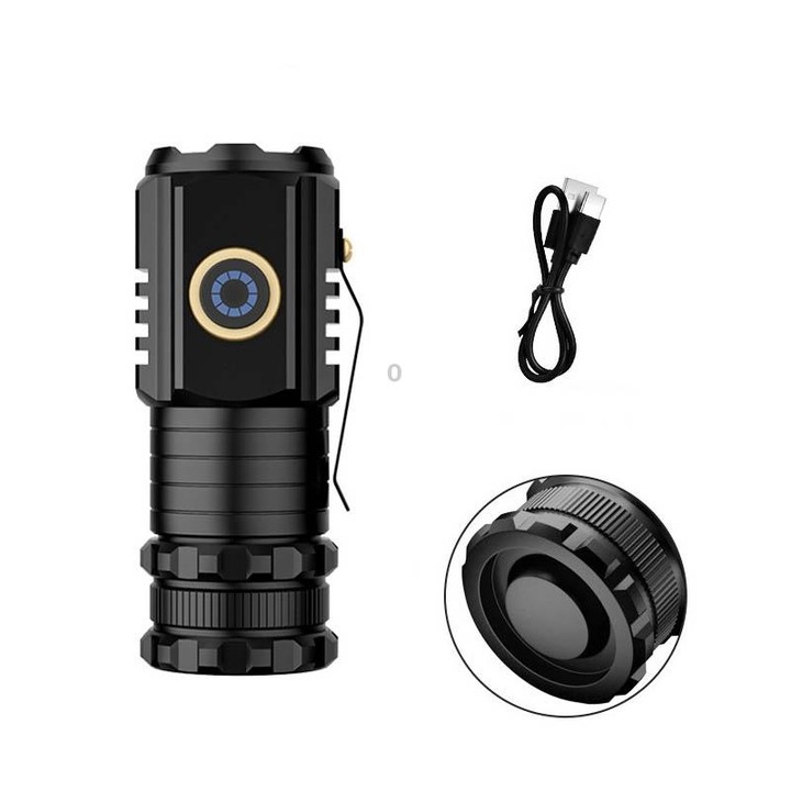 3 LED Mini Flashlight Rechargeable Waterproof 2000LM Super Bright Torch, Spec: Tail No Magnet