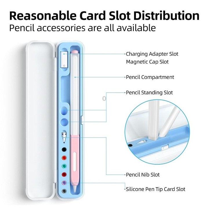 For Apple Pencil 1/2 Capacitance Pen Adapter Accessory Storage Box(Crescent White)