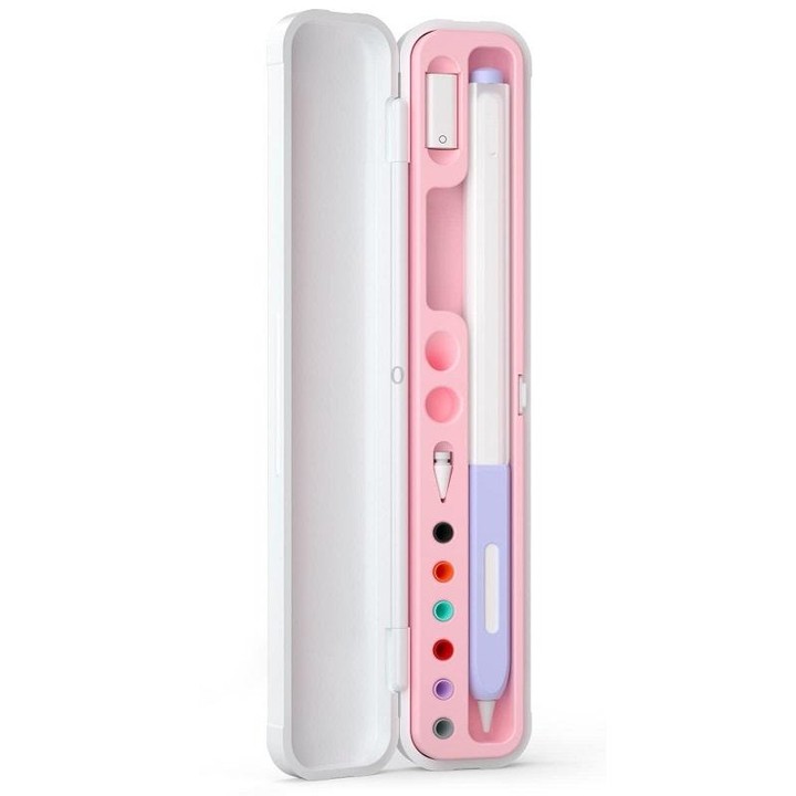For Apple Pencil 1/2 Capacitance Pen Adapter Accessory Storage Box(Sakura Pink)