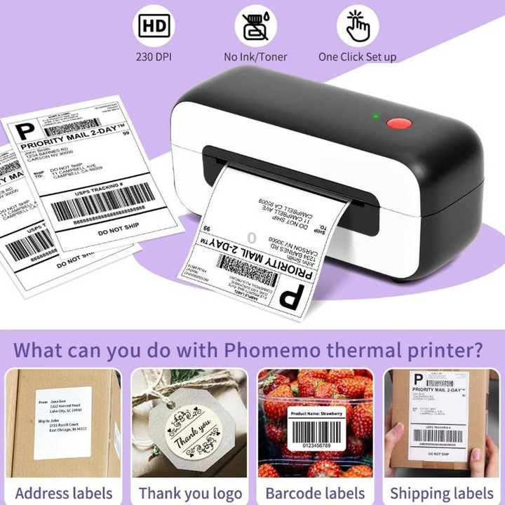 Phomemo PM246S Address Label Printer Thermal Paper Express E-Manifest Printer, Size: US(Purple)