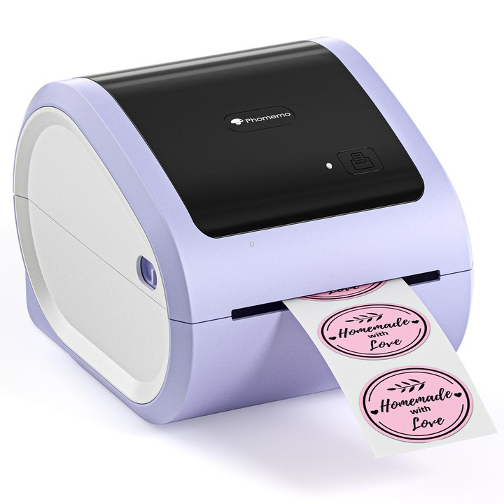 Phomemo D520-BT Bluetooth Thermal Shipping Label Printer Wireless Desktop Printer For Barcode Address Labels, Size: US(Purple Wh